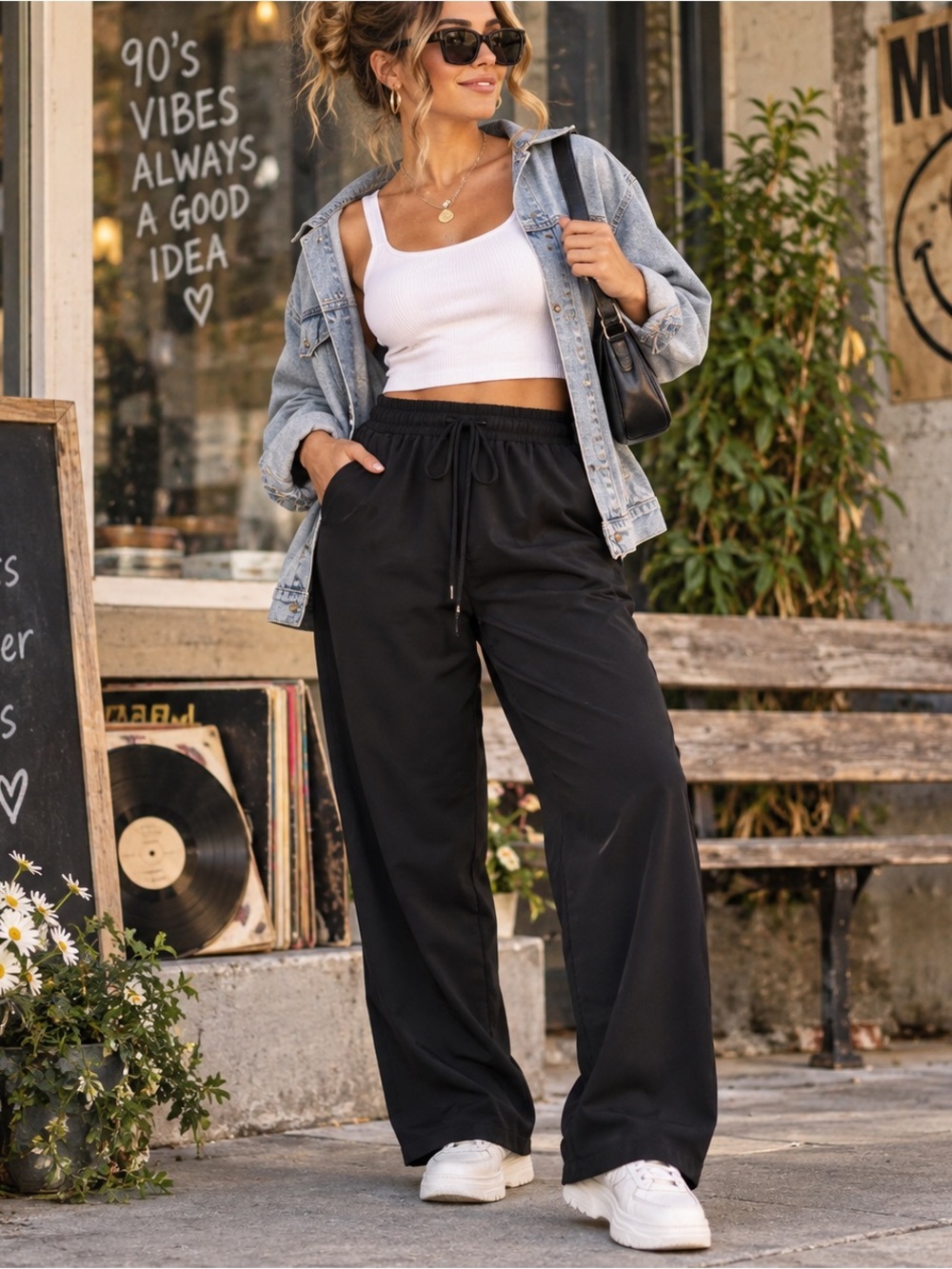 Bobbie Brooks Woman Black Pull On Pants 14W/16W Elastic Waist Pockets
